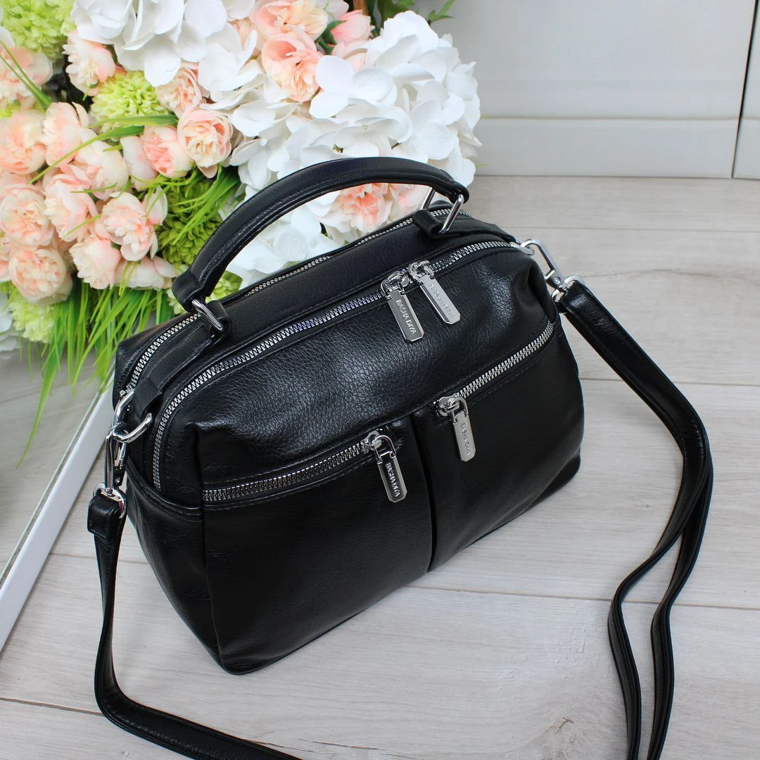 Жіноча чорна сумка крос-боді з екошкіри люкс якості через плече