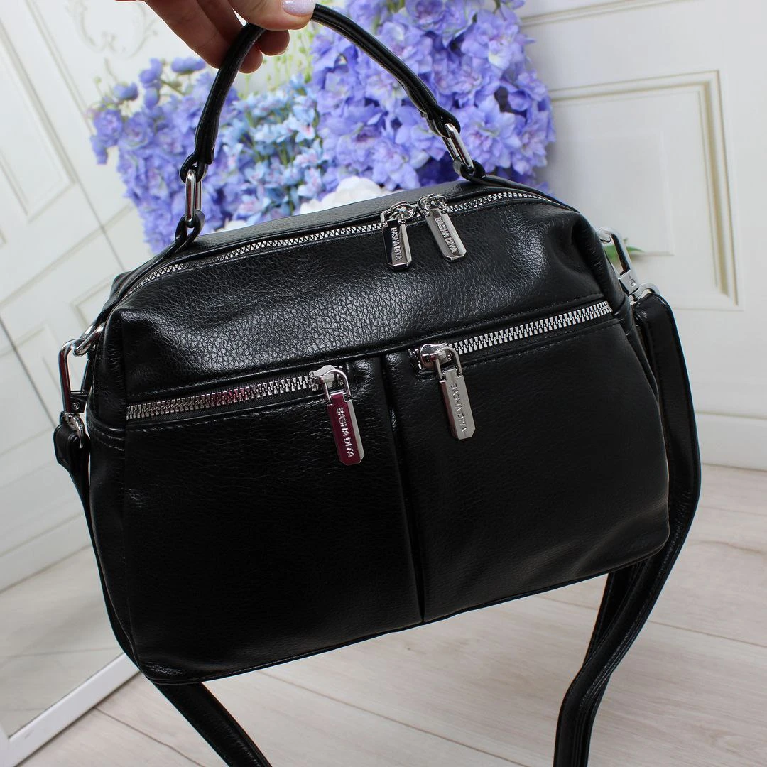 Жіноча чорна сумка крос-боді з екошкіри люкс якості через плече