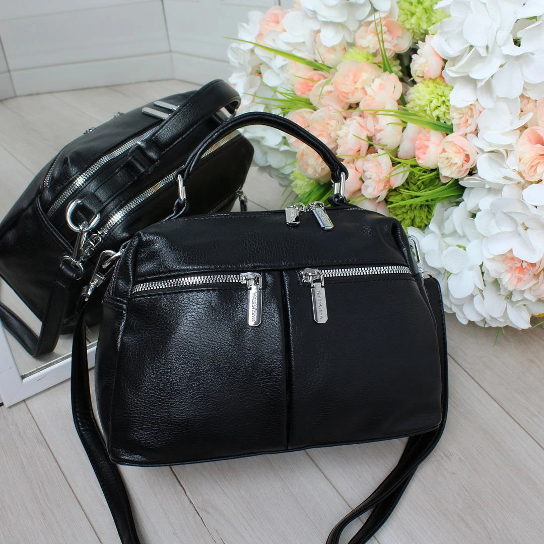 Жіноча чорна сумка крос-боді з екошкіри люкс якості через плече