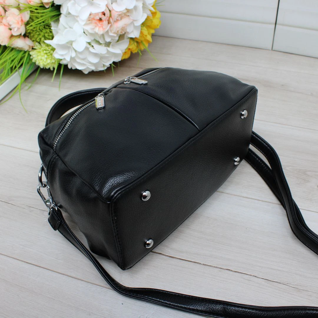 Жіноча чорна сумка крос-боді з екошкіри люкс якості через плече