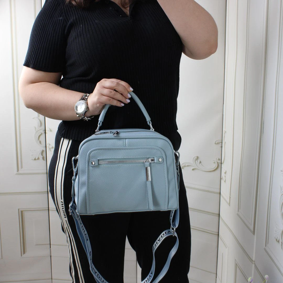 Жіноча блакитна сумка крос-боді з екошкіри люкс якості через плече