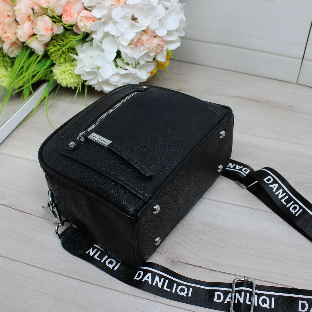 Жіноча чорна сумка крос-боді з екошкіри люкс якості через плече