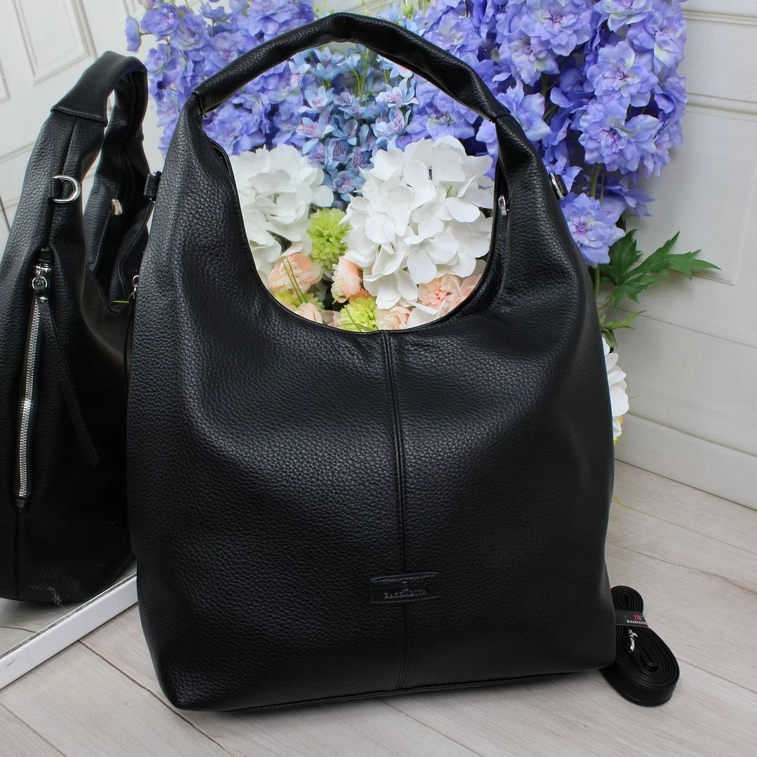 Жіноча чорна сумка-хобо з екошкіри люкс формату A4