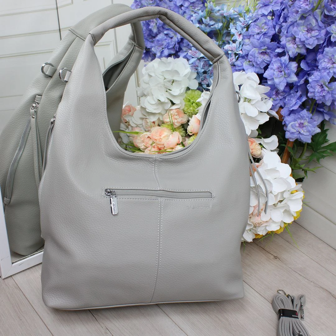 Жіноча сіра сумка-хобо з екошкіри люкс через плече A4