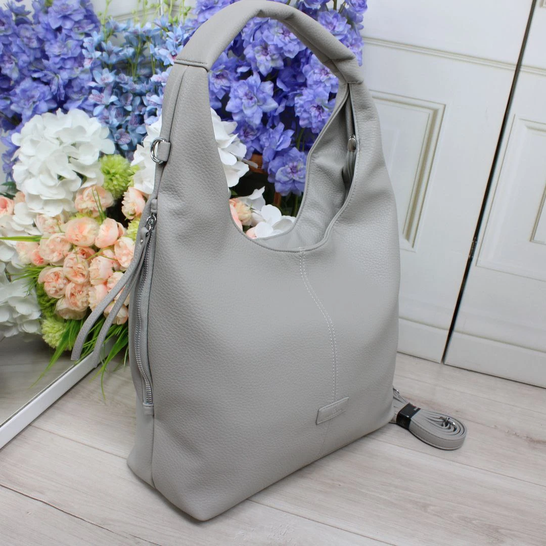 Жіноча сіра сумка-хобо з екошкіри люкс через плече A4