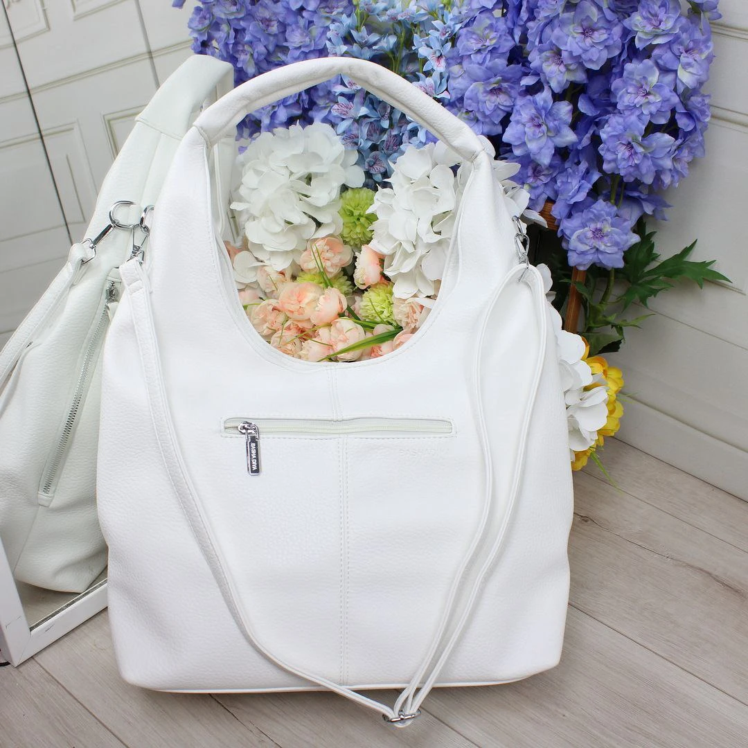 Жіноча біла сумка-хобо з екошкіри люкс формату A4