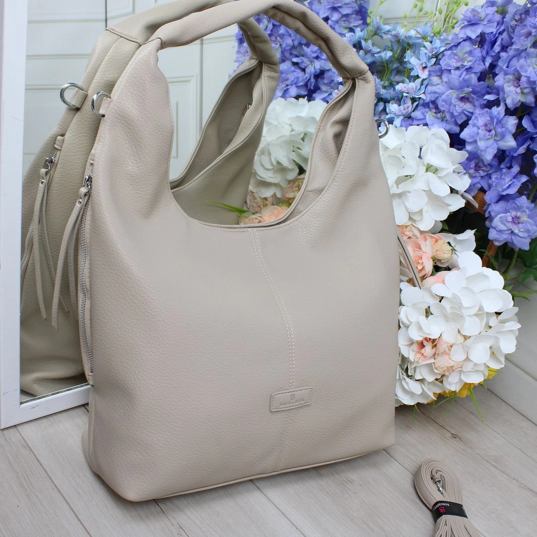 Жіноча бежева сумка-хобо з екошкіри люкс формату A4