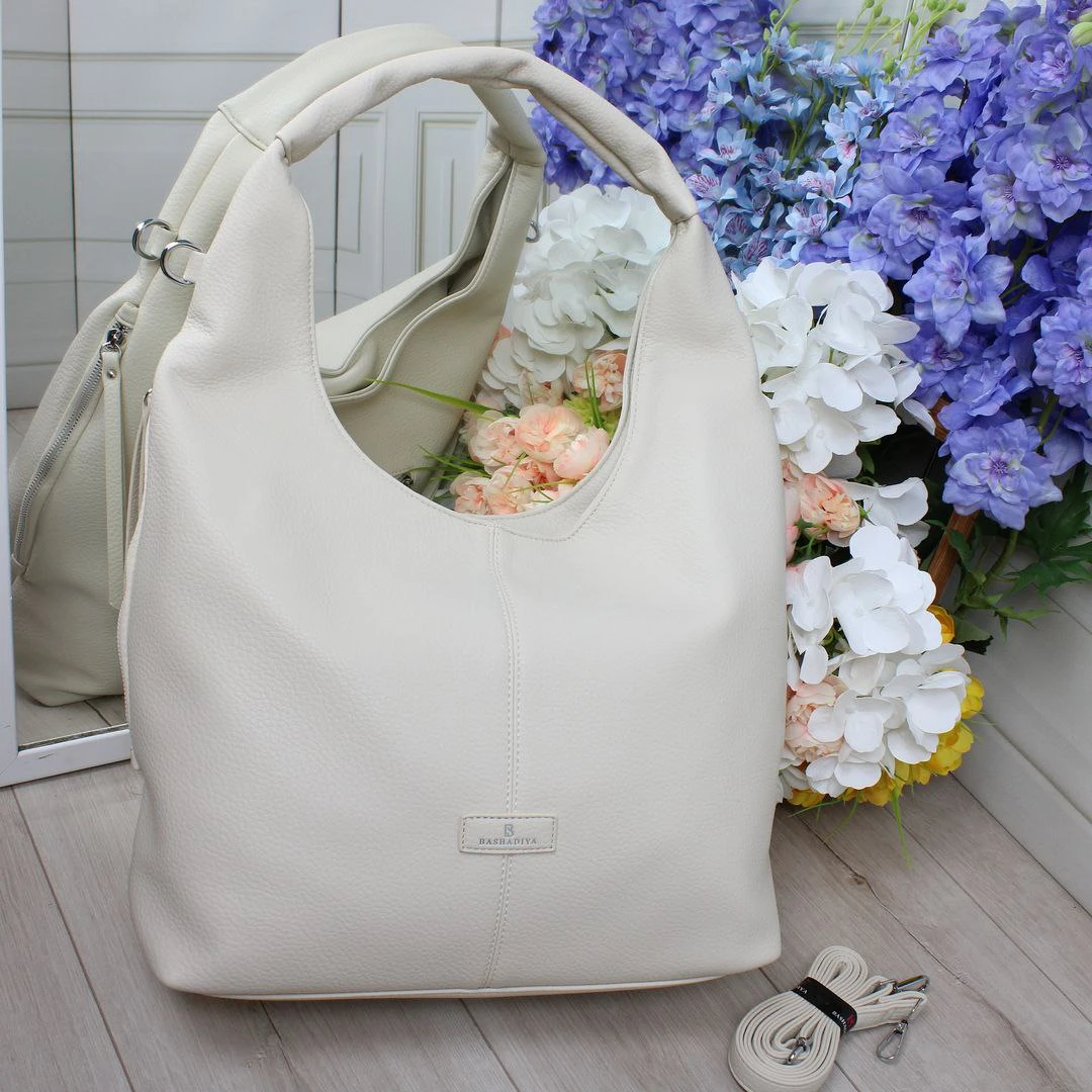Жіноча молочна сумка-хобо з екошкіри люкс через плече A4