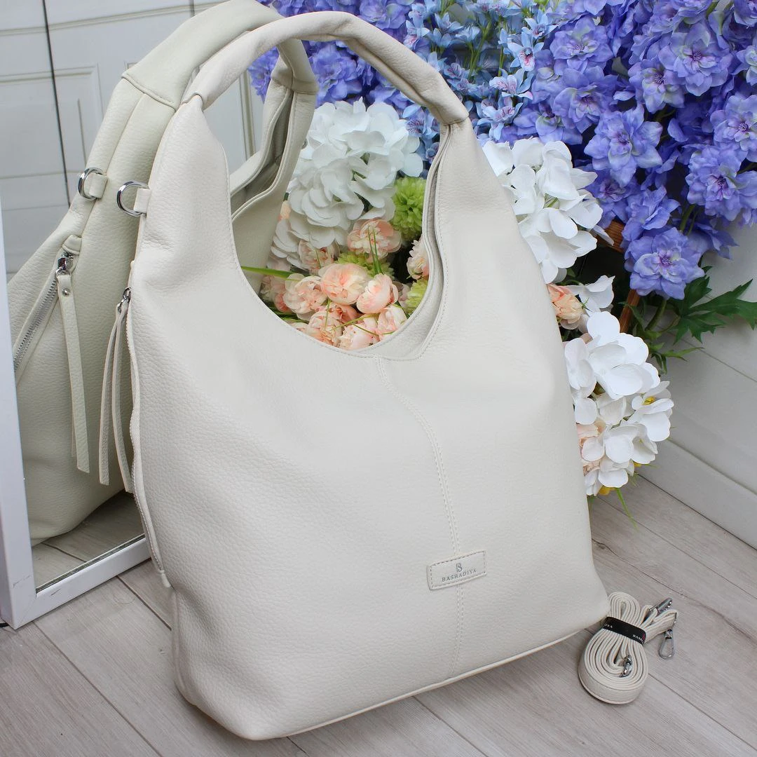 Жіноча молочна сумка-хобо з екошкіри люкс через плече A4