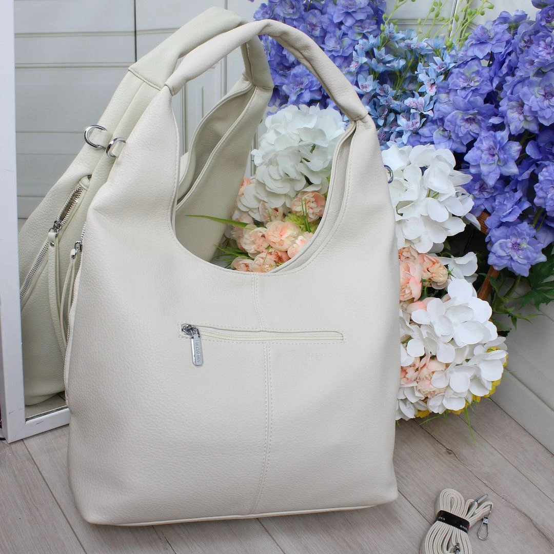 Жіноча молочна сумка-хобо з екошкіри люкс через плече A4