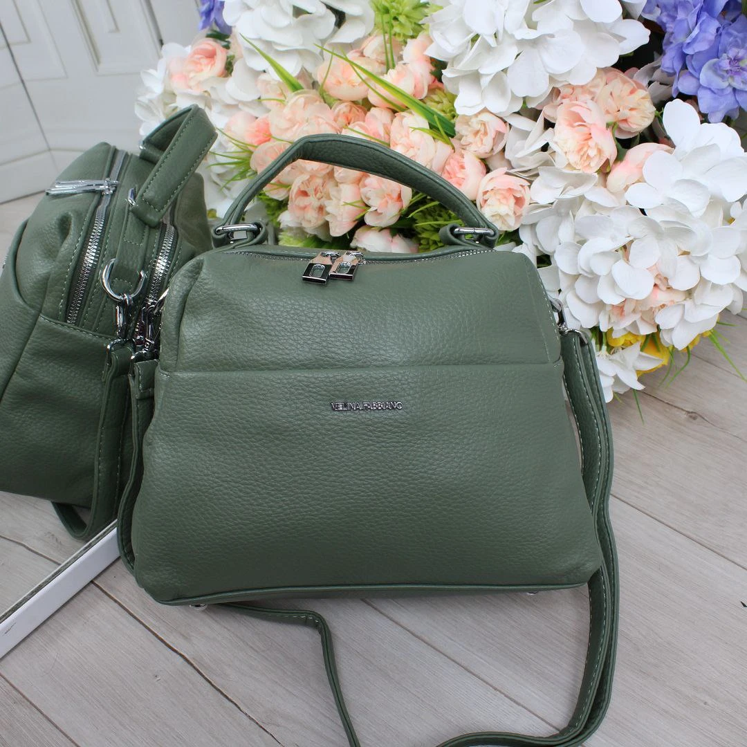 Жіноча фісташкова сумка з екошкіри через плече