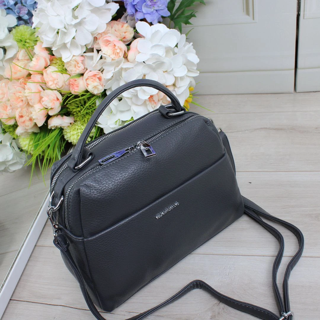 Жіноча графітова сумка через плече з екошкіри з двома відділеннями