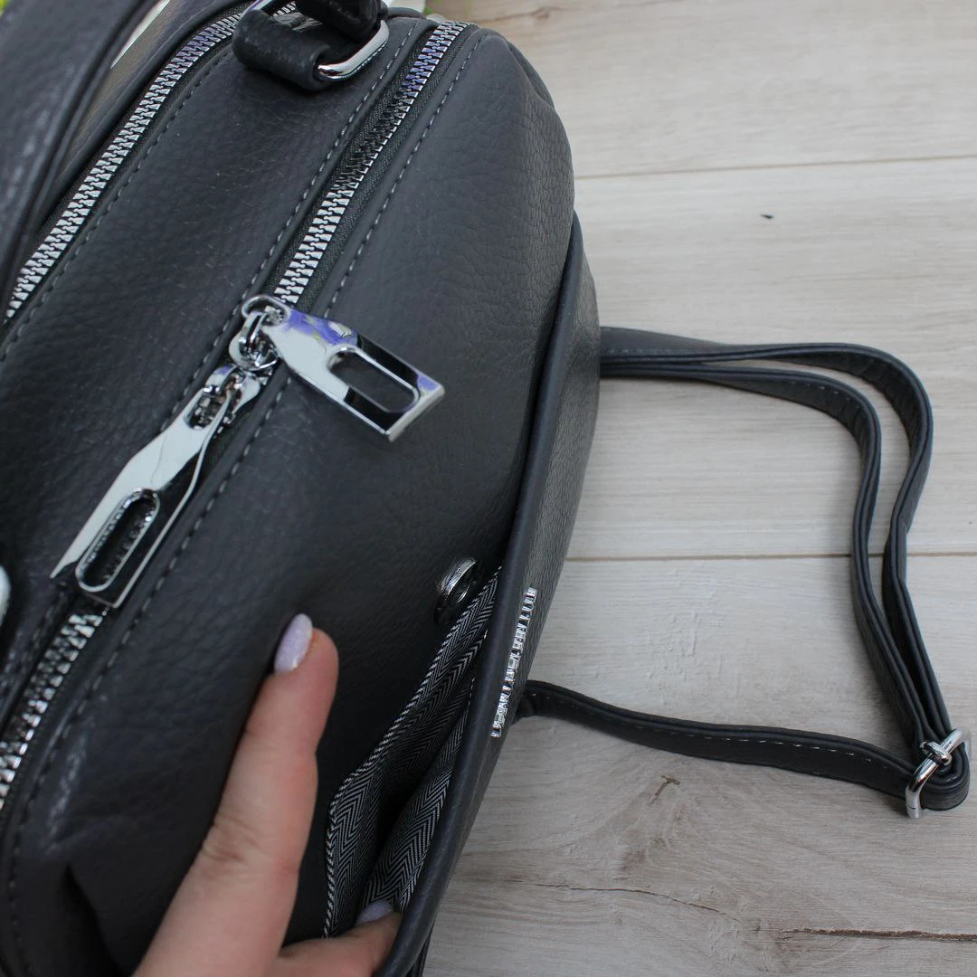 Жіноча графітова сумка через плече з екошкіри з двома відділеннями