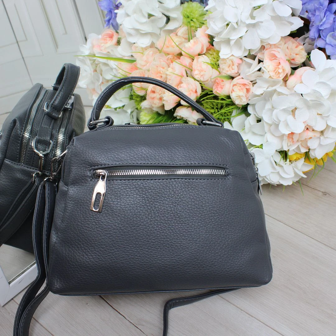 Жіноча графітова сумка через плече з екошкіри з двома відділеннями