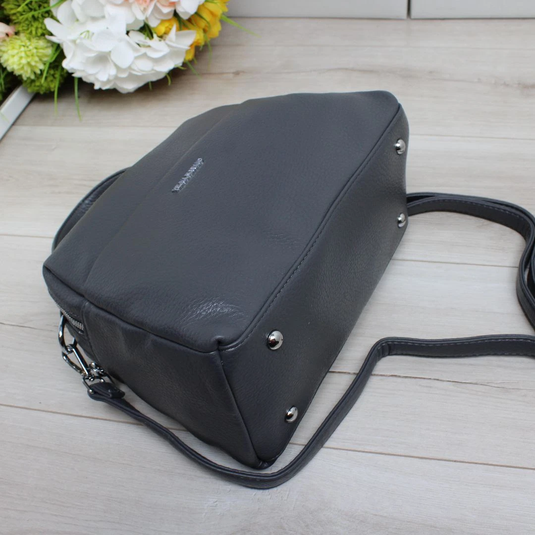 Жіноча графітова сумка через плече з екошкіри з двома відділеннями