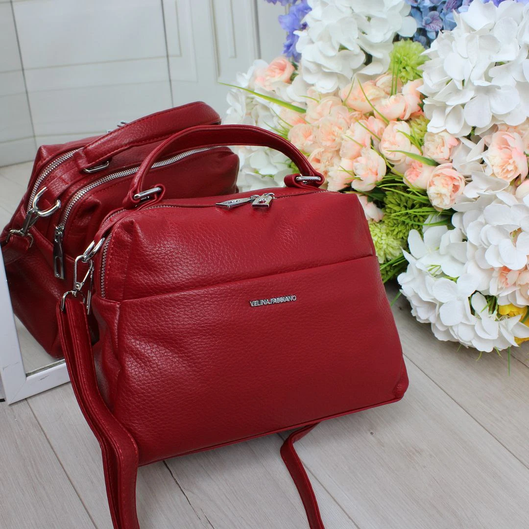 Жіноча червона сумка через плече з екошкіри з двома відділеннями