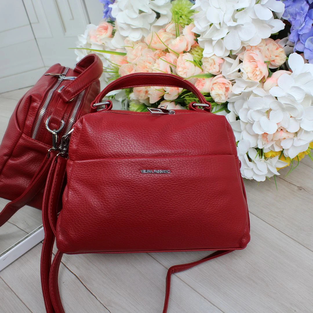 Жіноча червона сумка через плече з екошкіри з двома відділеннями