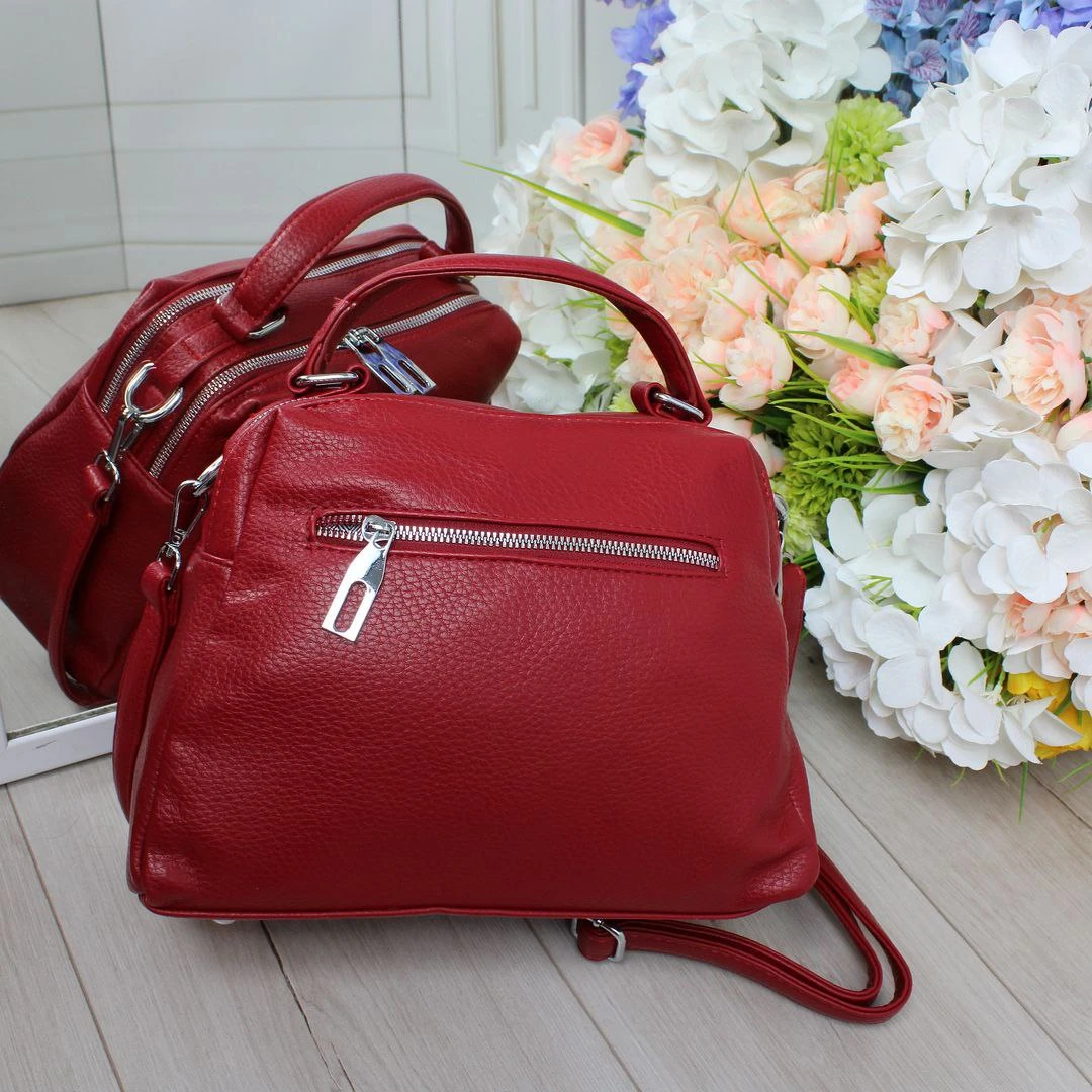 Жіноча червона сумка через плече з екошкіри з двома відділеннями