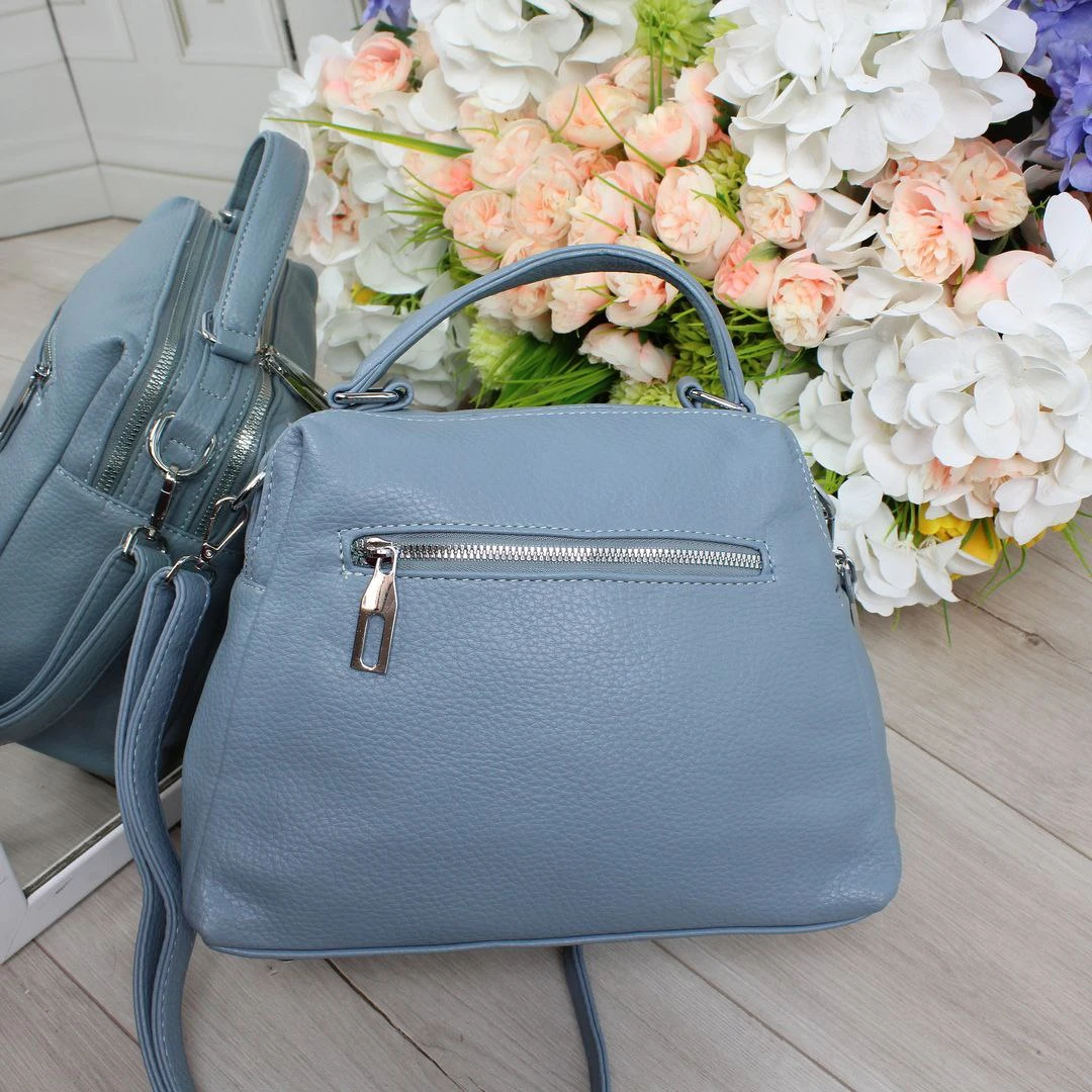 Жіноча блакитна сумка через плече з екошкіри з двома відділеннями