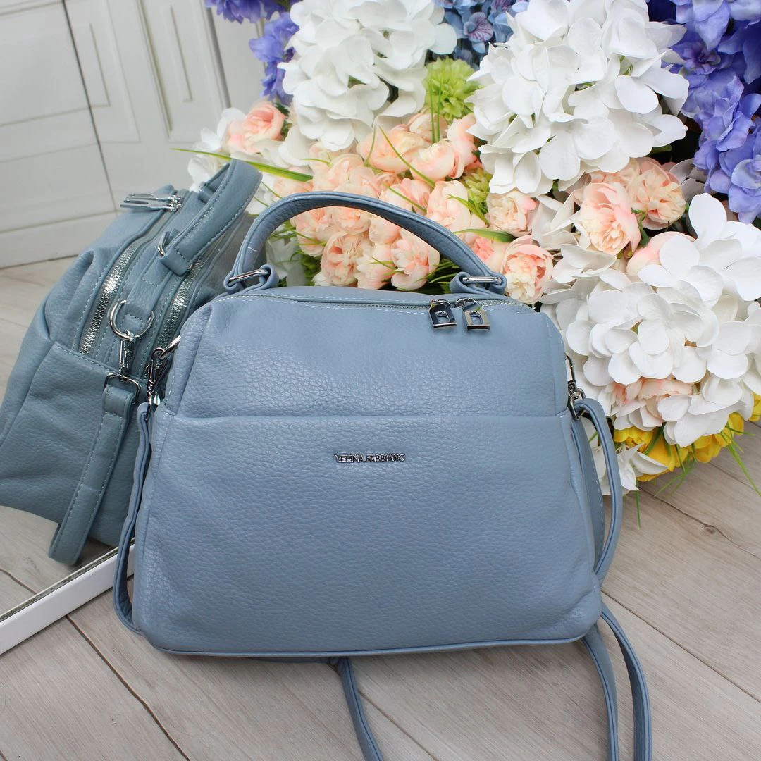 Жіноча блакитна сумка через плече з екошкіри з двома відділеннями