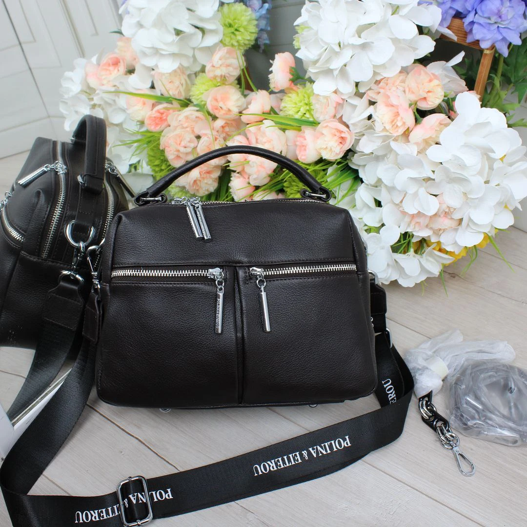 Жіноча шоколадна шкіряна сумка Polina&Eiterou через плече