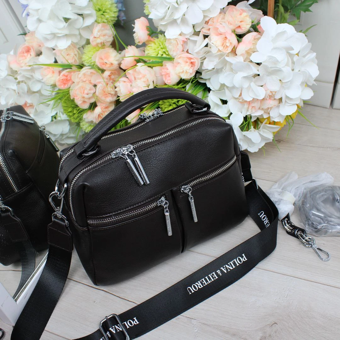 Жіноча шоколадна шкіряна сумка Polina&Eiterou через плече