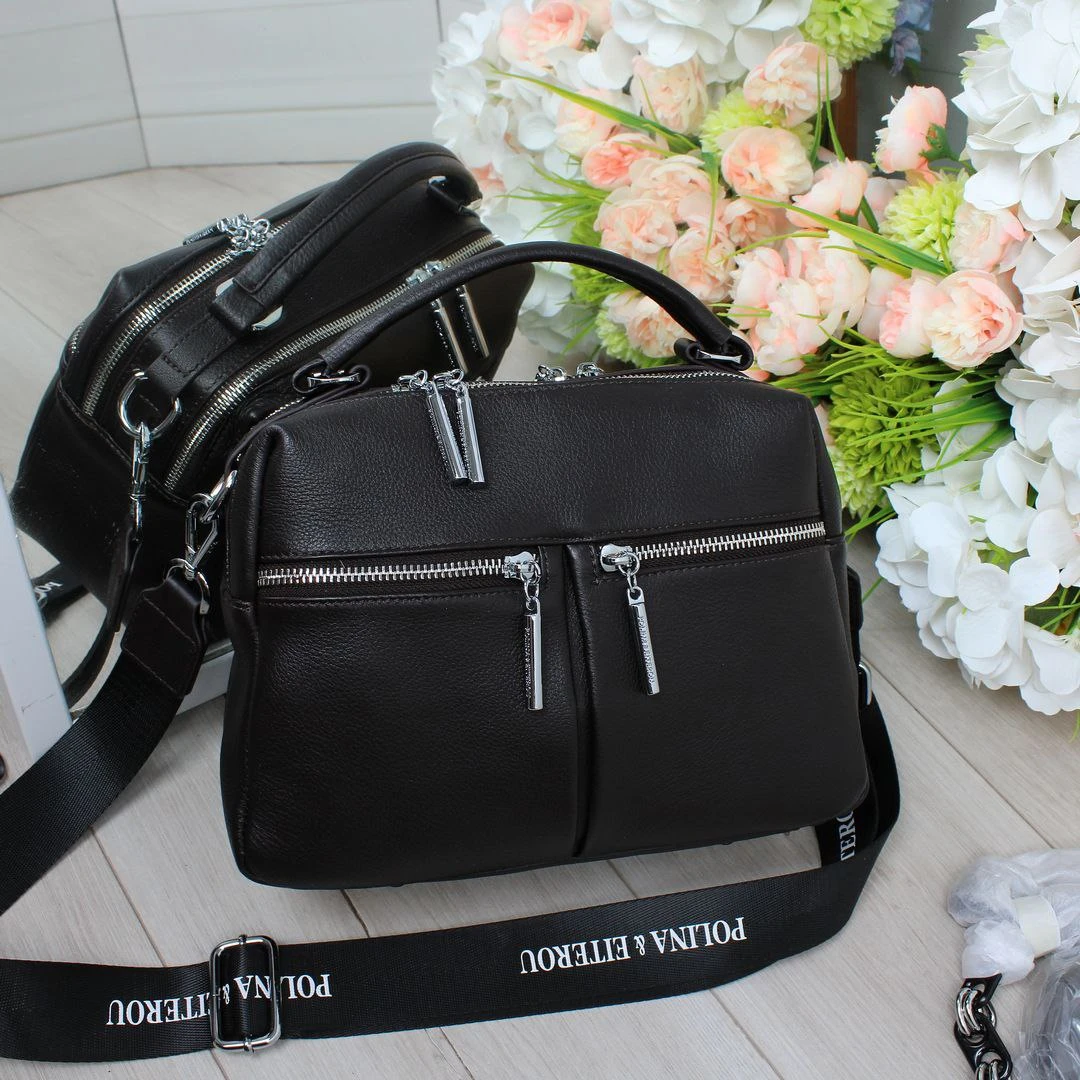 Жіноча шоколадна шкіряна сумка Polina&Eiterou через плече