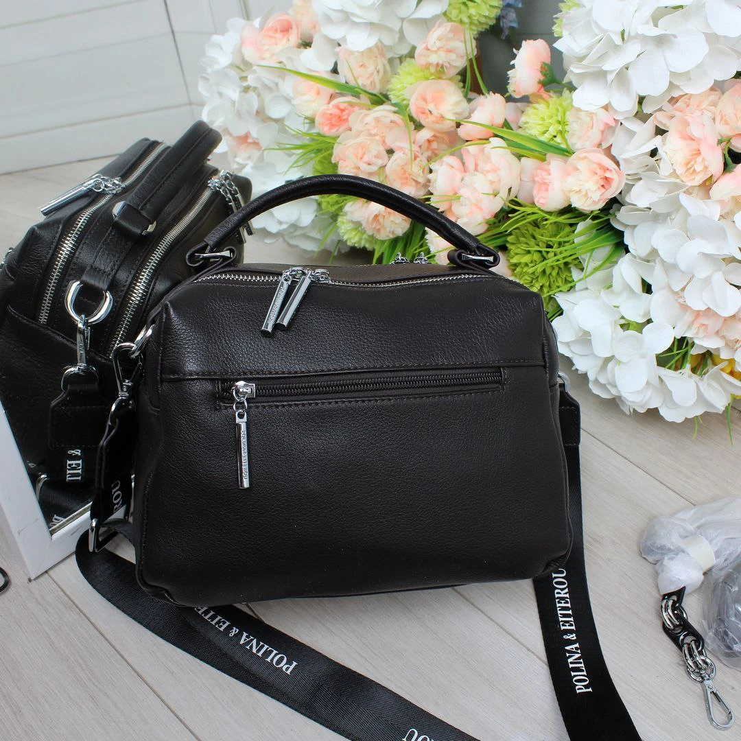 Жіноча шоколадна шкіряна сумка Polina&Eiterou через плече