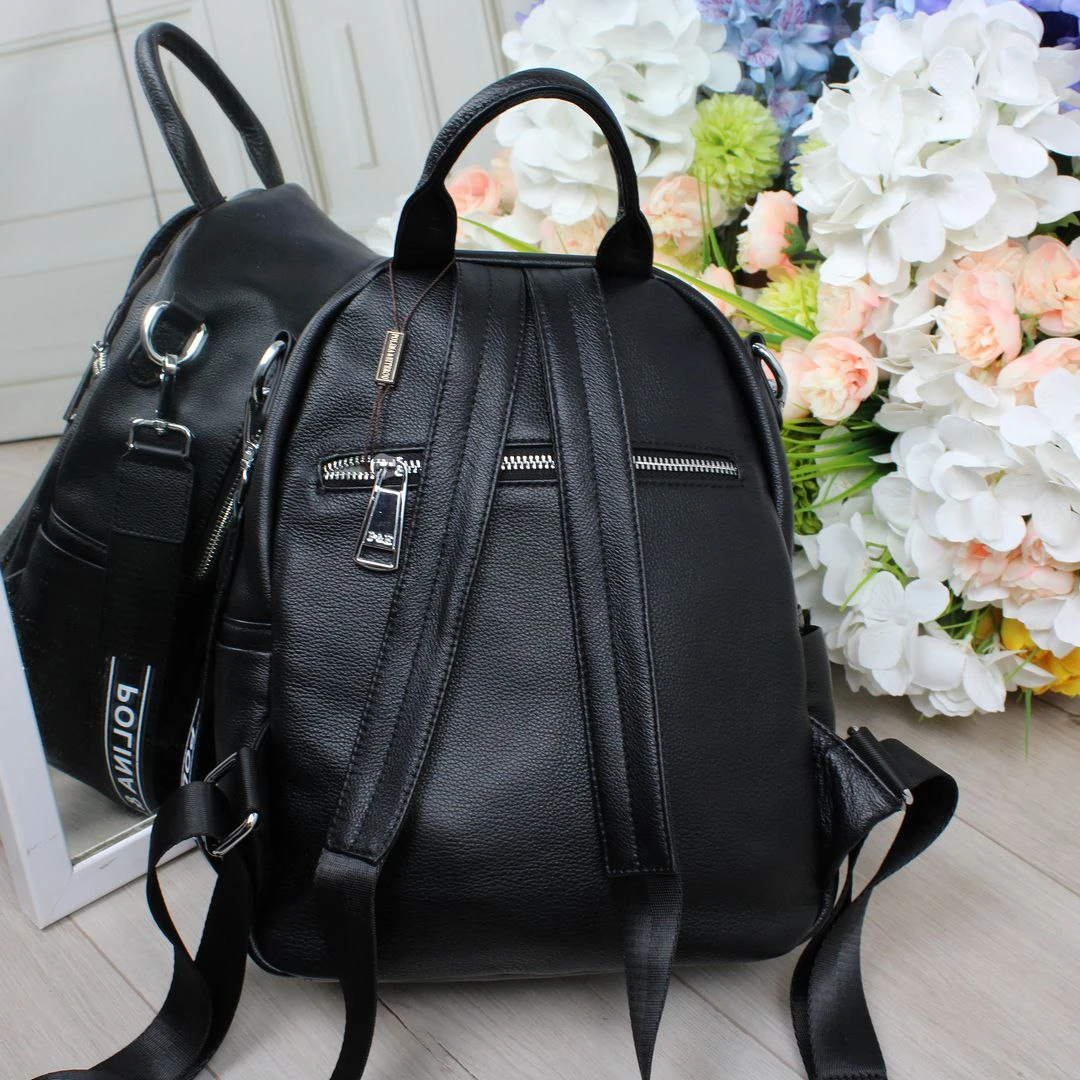 Жіночий чорний сумка-рюкзак Polina & Eiterou з натуральної шкіри