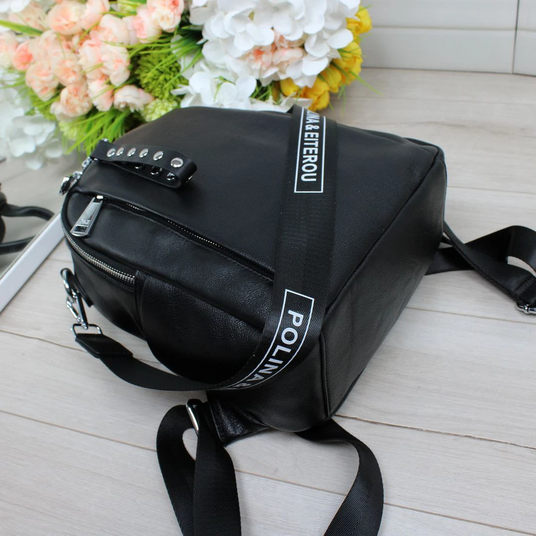 Жіночий чорний сумка-рюкзак Polina & Eiterou з натуральної шкіри