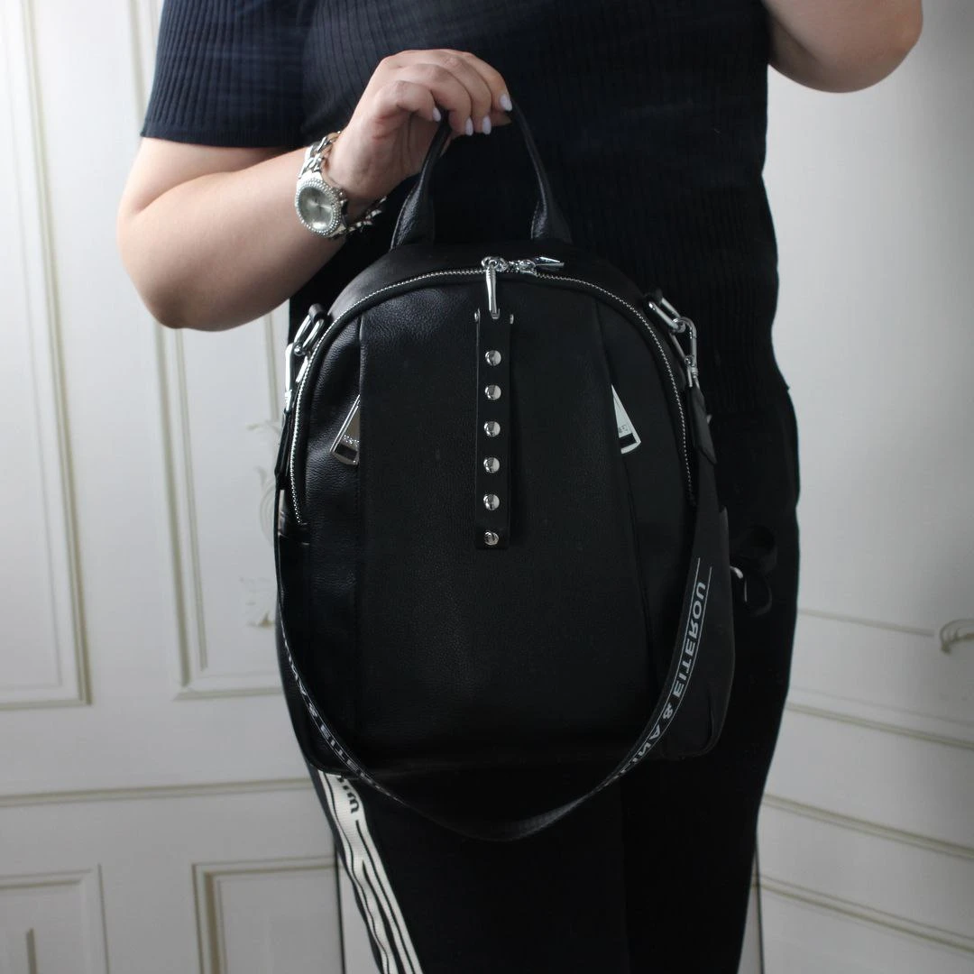Жіночий чорний сумка-рюкзак Polina & Eiterou з натуральної шкіри