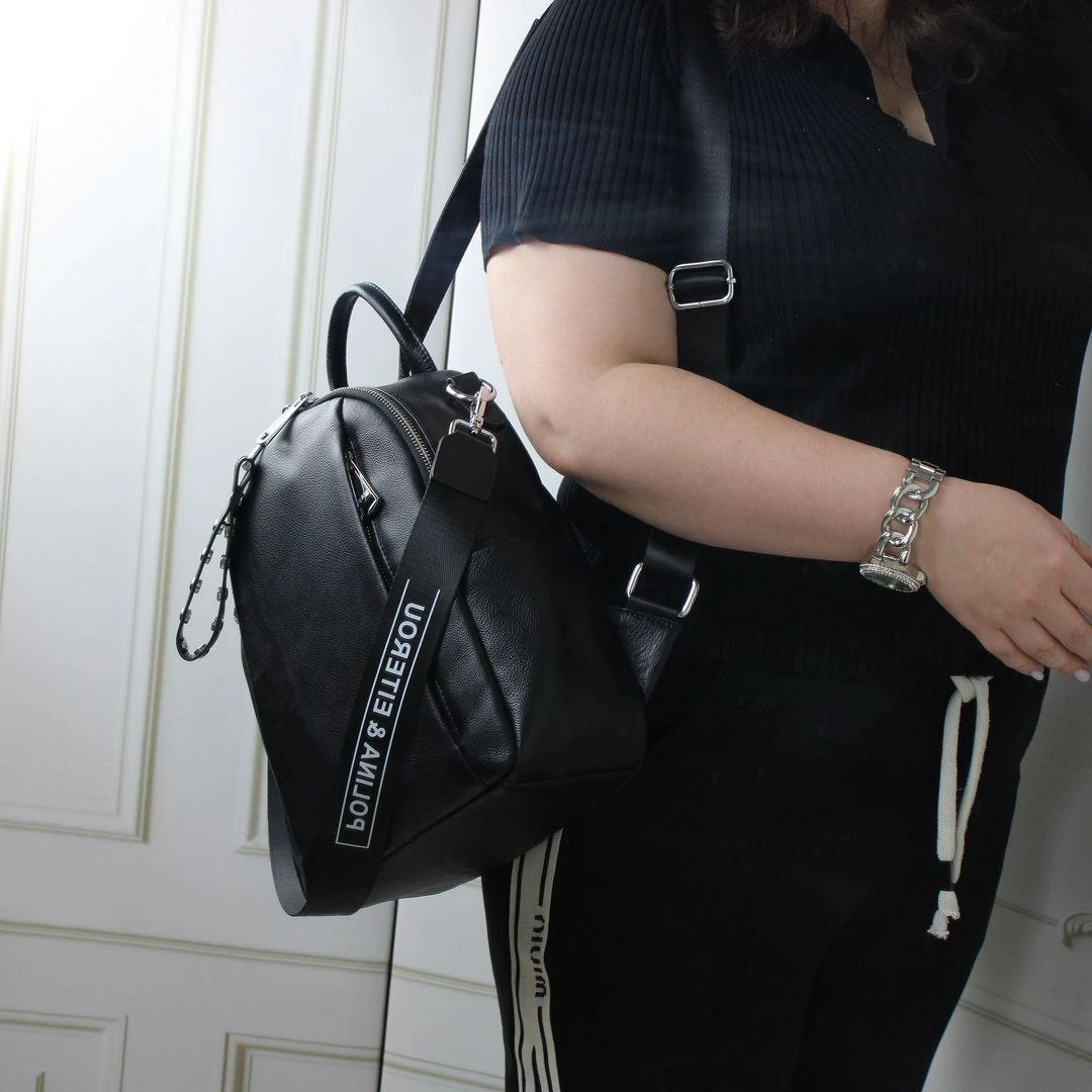 Жіночий чорний сумка-рюкзак Polina & Eiterou з натуральної шкіри