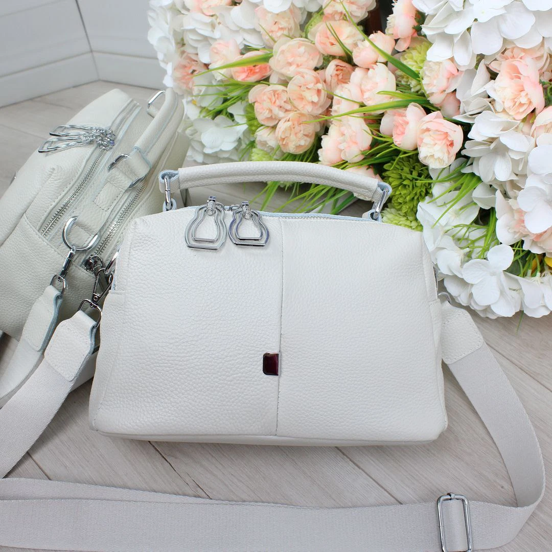 Жіноча молочна сумка крос-боді з натуральної шкіри через плече