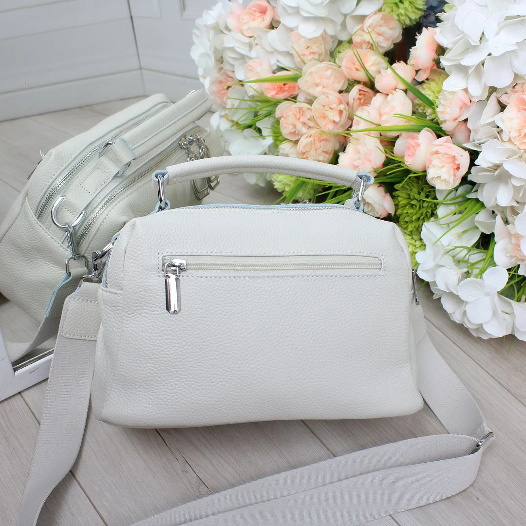 Жіноча молочна сумка крос-боді з натуральної шкіри через плече