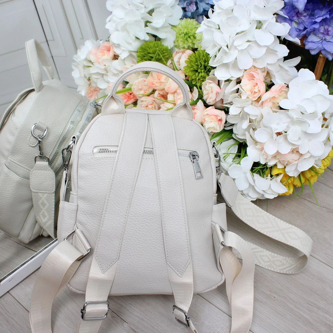 Жіноча молочна сумка-рюкзак з екошкіри 2-в-1