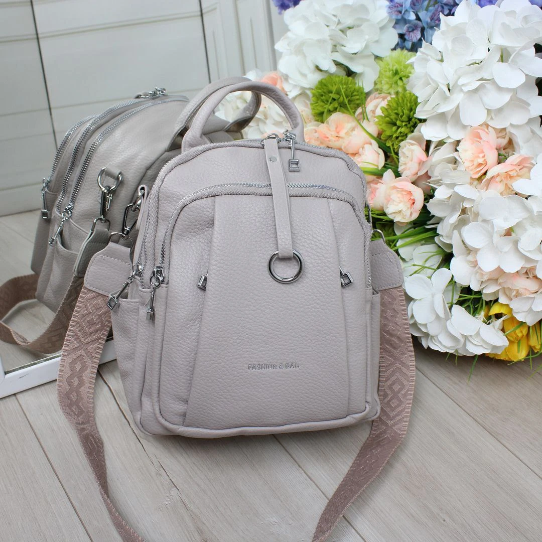 Жіноча сіро-лілова сумка-рюкзак з екошкіри трансформер