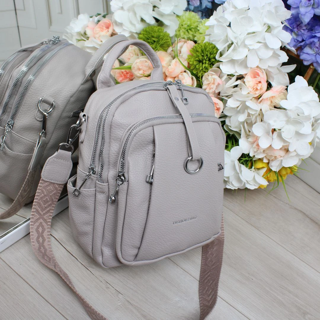 Жіноча сіро-лілова сумка-рюкзак з екошкіри трансформер