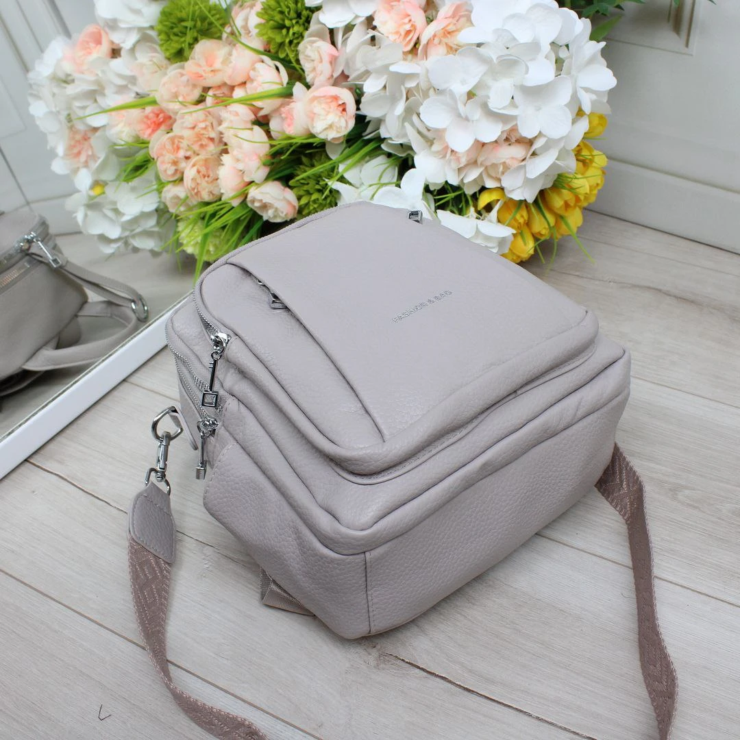 Жіноча сіро-лілова сумка-рюкзак з екошкіри трансформер