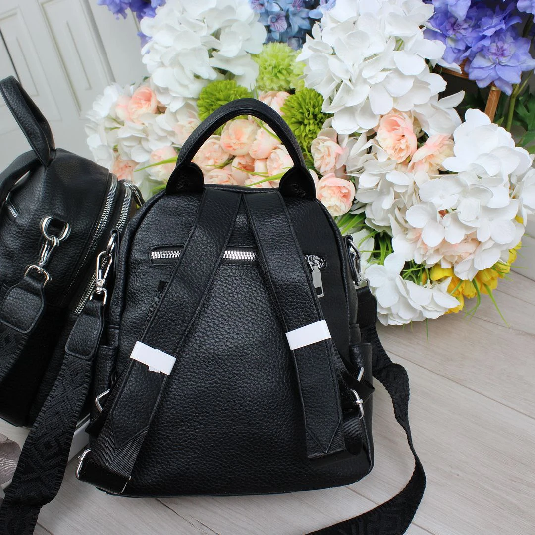 Жіноча чорна сумка-рюкзак з екошкіри трансформер 2-в-1