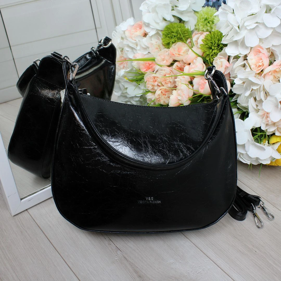 Чорна класична жіноча сумка з екошкіри преміум класу ламаний лак