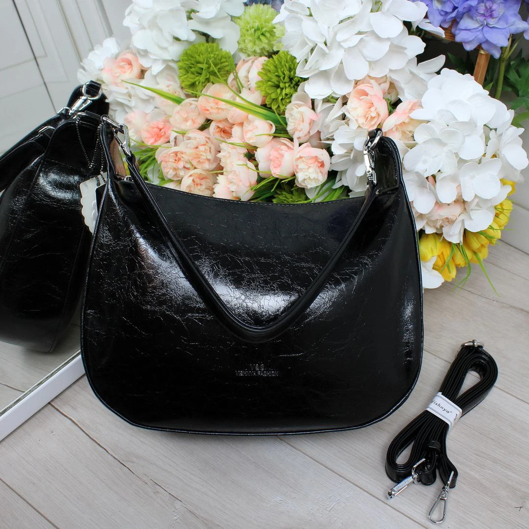 Чорна класична жіноча сумка з екошкіри преміум класу ламаний лак