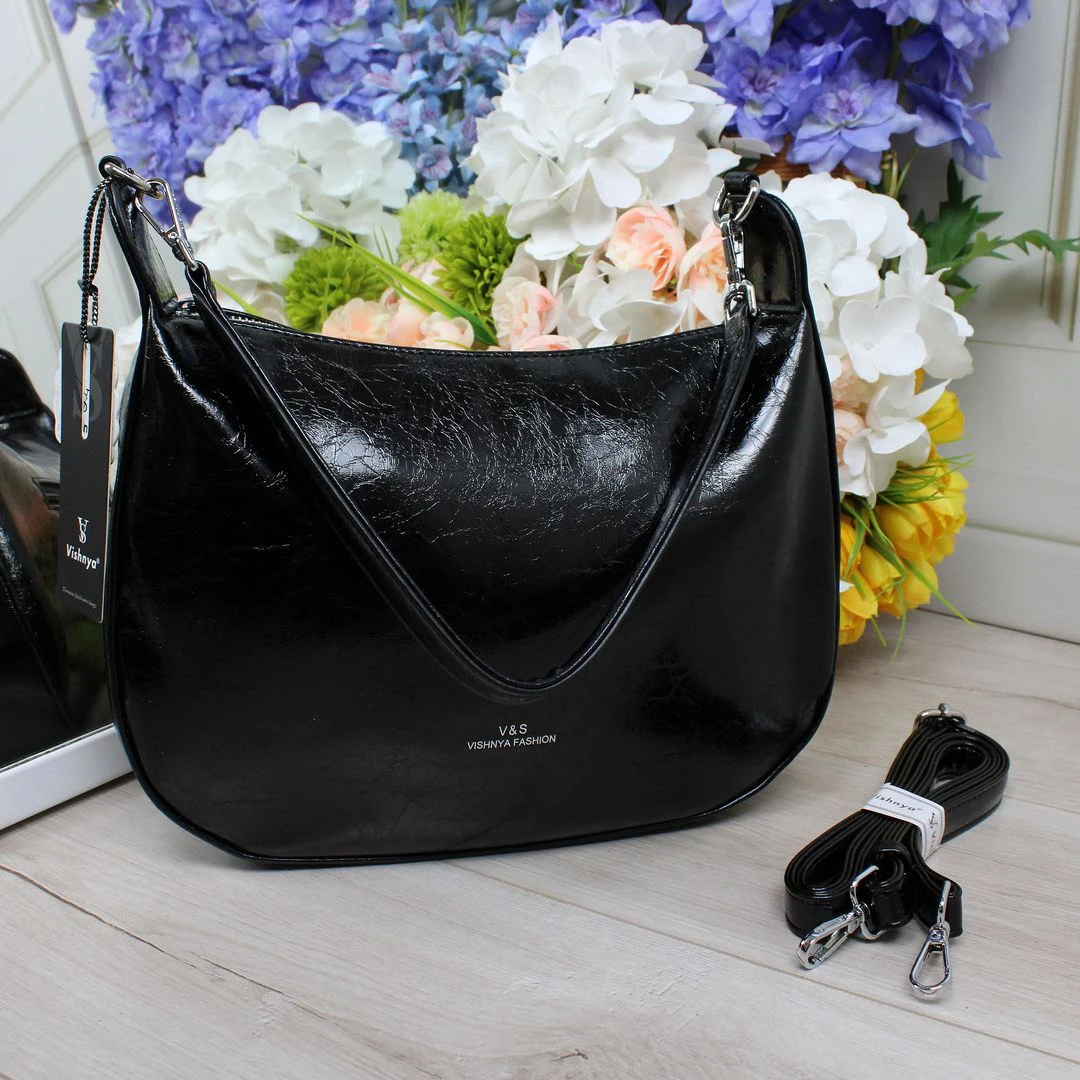 Чорна класична жіноча сумка з екошкіри преміум класу ламаний лак