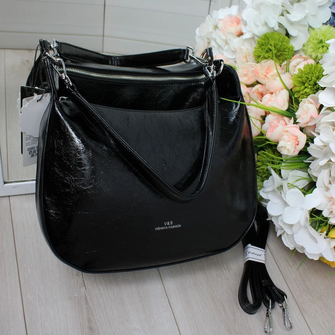 Чорна класична жіноча сумка з екошкіри преміум класу ламаний лак