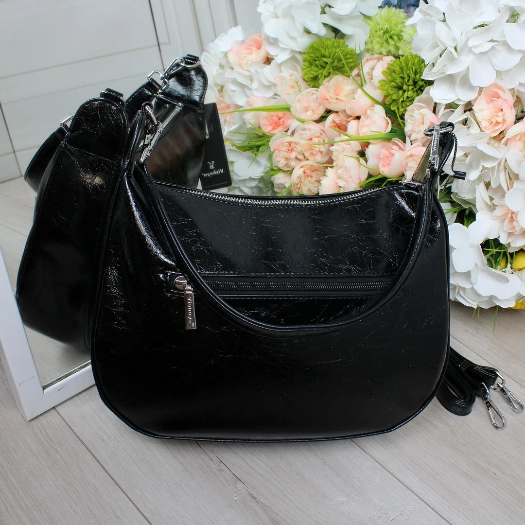 Чорна класична жіноча сумка з екошкіри преміум класу ламаний лак