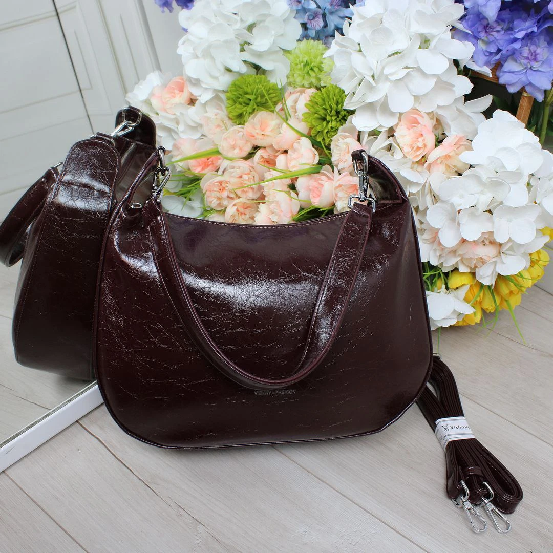 Елегантна бордова жіноча сумка ламаний лак із екошкіри