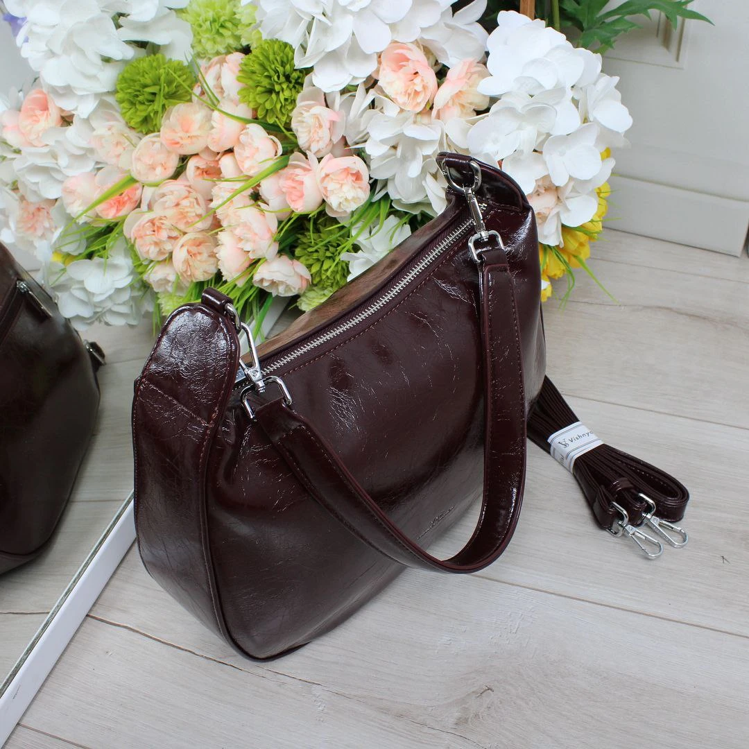 Елегантна бордова жіноча сумка ламаний лак із екошкіри