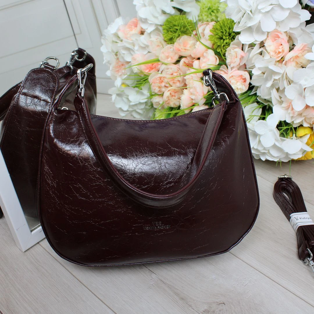 Елегантна бордова жіноча сумка ламаний лак із екошкіри