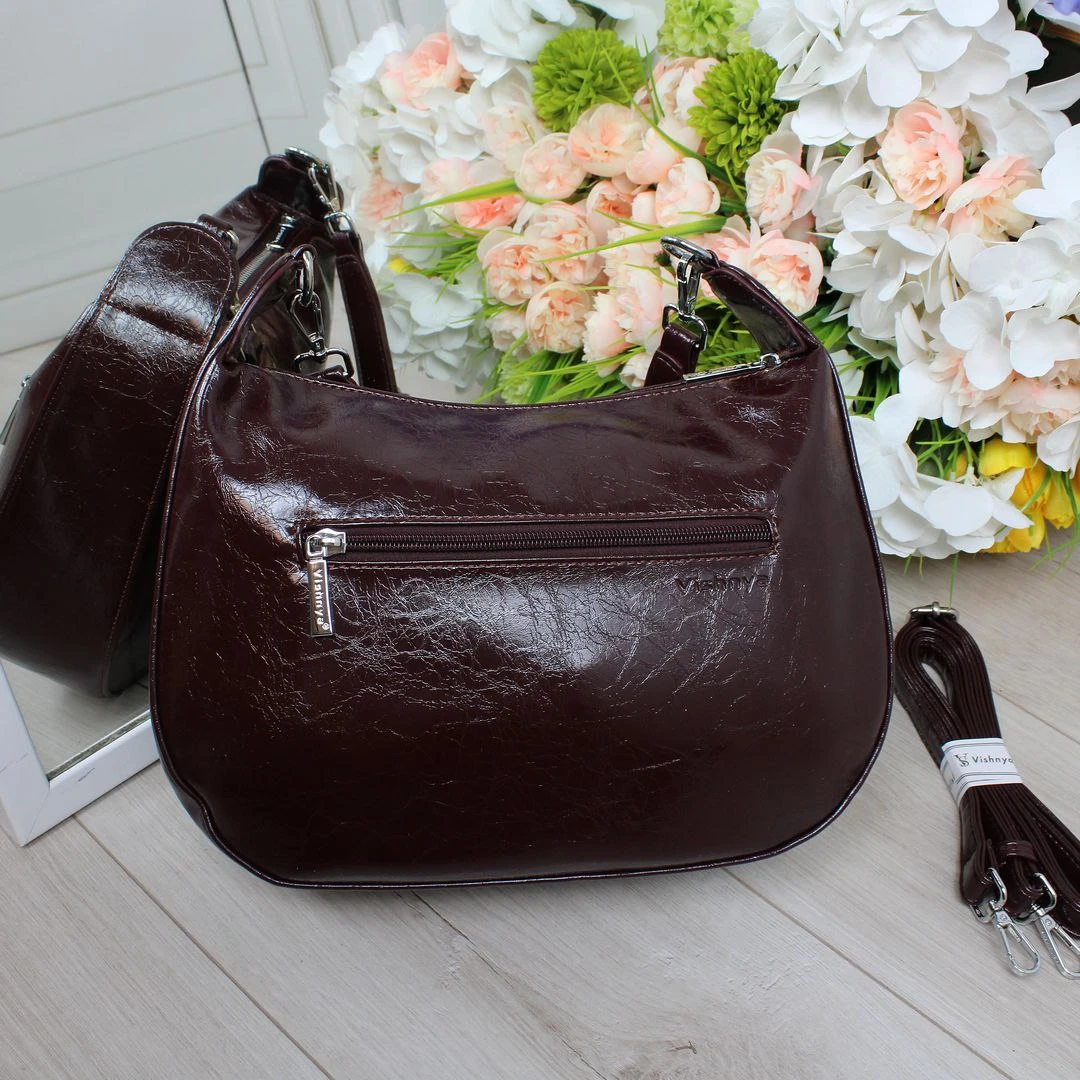 Елегантна бордова жіноча сумка ламаний лак із екошкіри