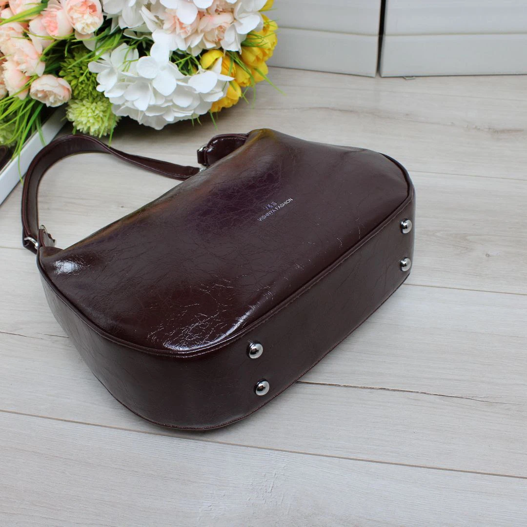 Елегантна бордова жіноча сумка ламаний лак із екошкіри