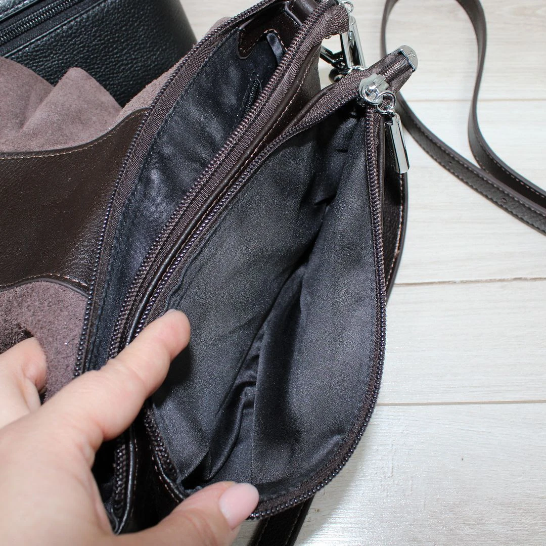 Жіноча шкіряна сумка Polina & Eiterou кольору шоколад